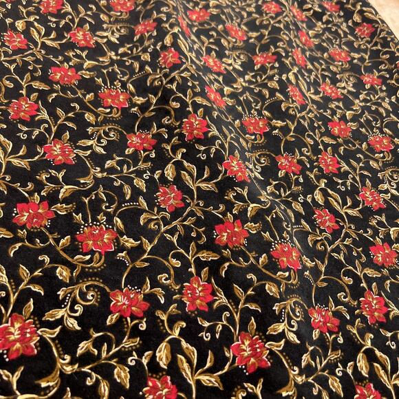 Vintage 90s Briggs Floral Rocaille Maxi Skirt Back Slit Black Red Whimsigoth - Picture 3 of 7